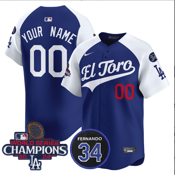 Men MLB Los Angeles Dodgers Custom blue 2024 World Series Champions Patch Cooperstown Jersey ->customized mlb jersey->Custom Jersey